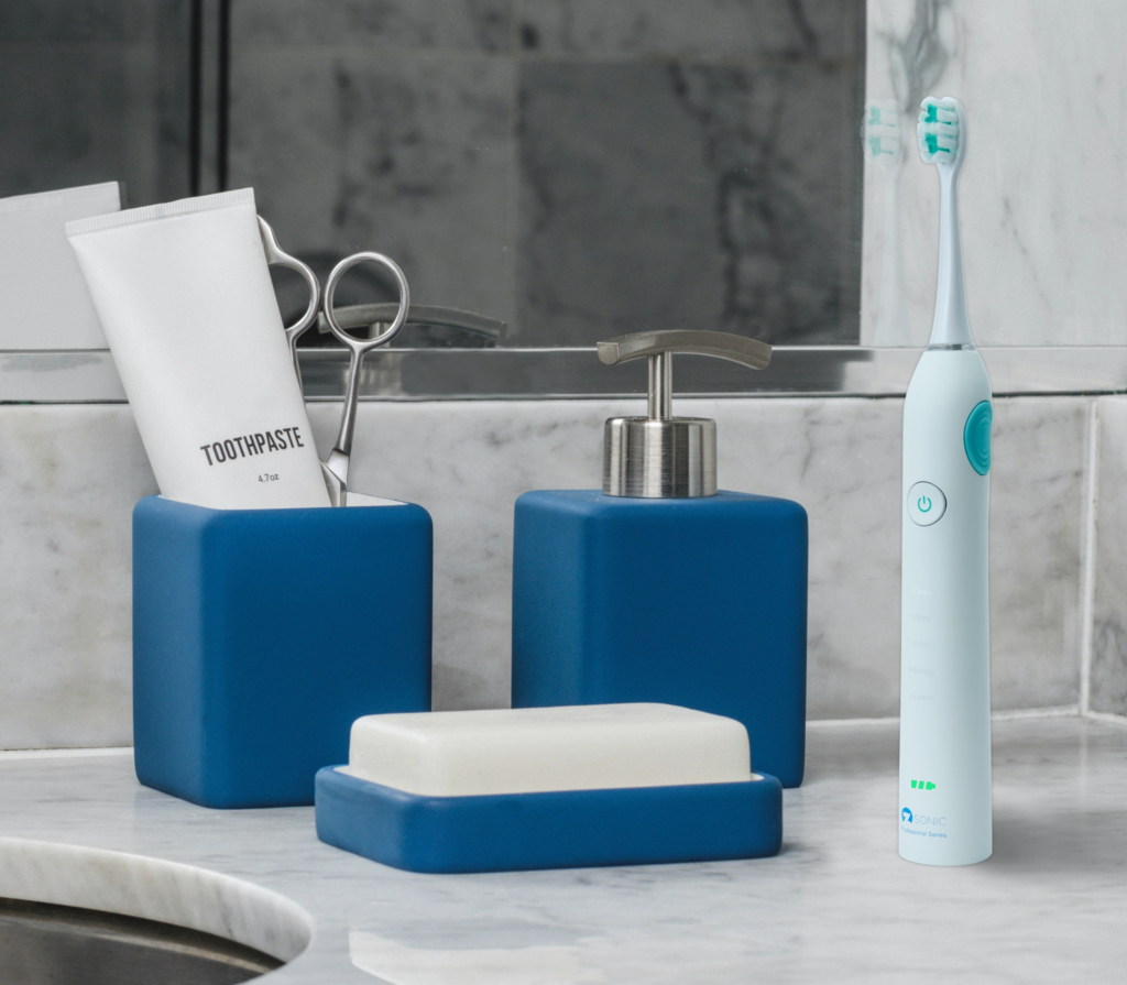 Zana Z Sonic Electric toothbrush in Modern Bathroom with Toothpaste